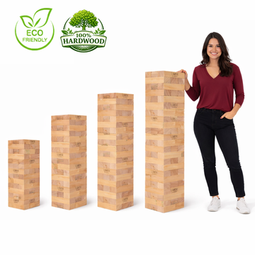 100% Hardhouten Blokkenspel Stapeltorens - 120+ tot 260+ cm - ECO-Made in India Topkwaliteit - Designed in England - In Stevige Tas