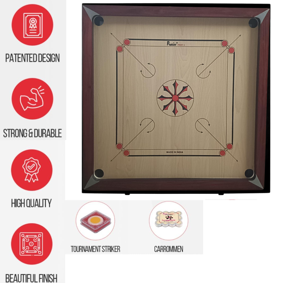 Precise Carrom - Original 6 kg. 9mm Profi -  Nr.1 Carrom Manufacturer - Incl. draagtas