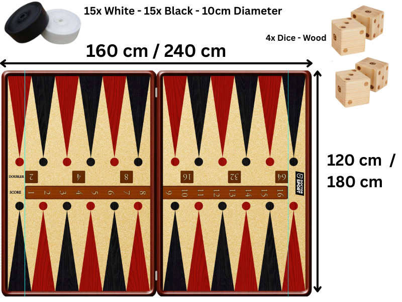 XXL Backgammon - 240x180cm of 160x120cm - Inclusief houten dobbelstenen