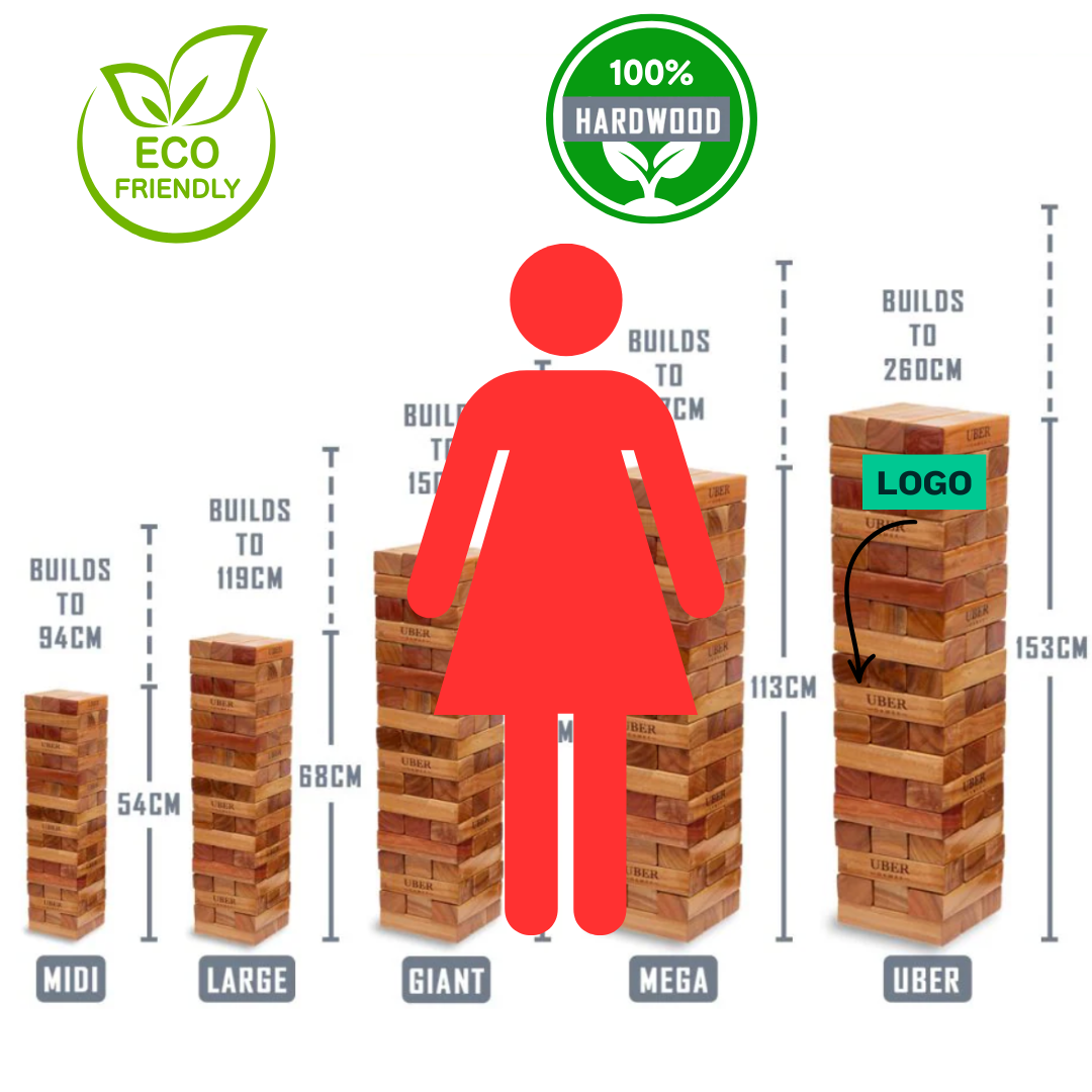100% Hardhouten Stapeltorens - 120+ tot 260+ cm - Blokkenspel - Gelakt - ECO-Made in India Topkwaliteit - Designed in England - In Stevige Tas