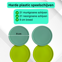 Muur 4 op een Rij – Hout – 86x78 cm – Groen/Geel – XL Schijven 9 cm – Inclusief Montagemateriaal