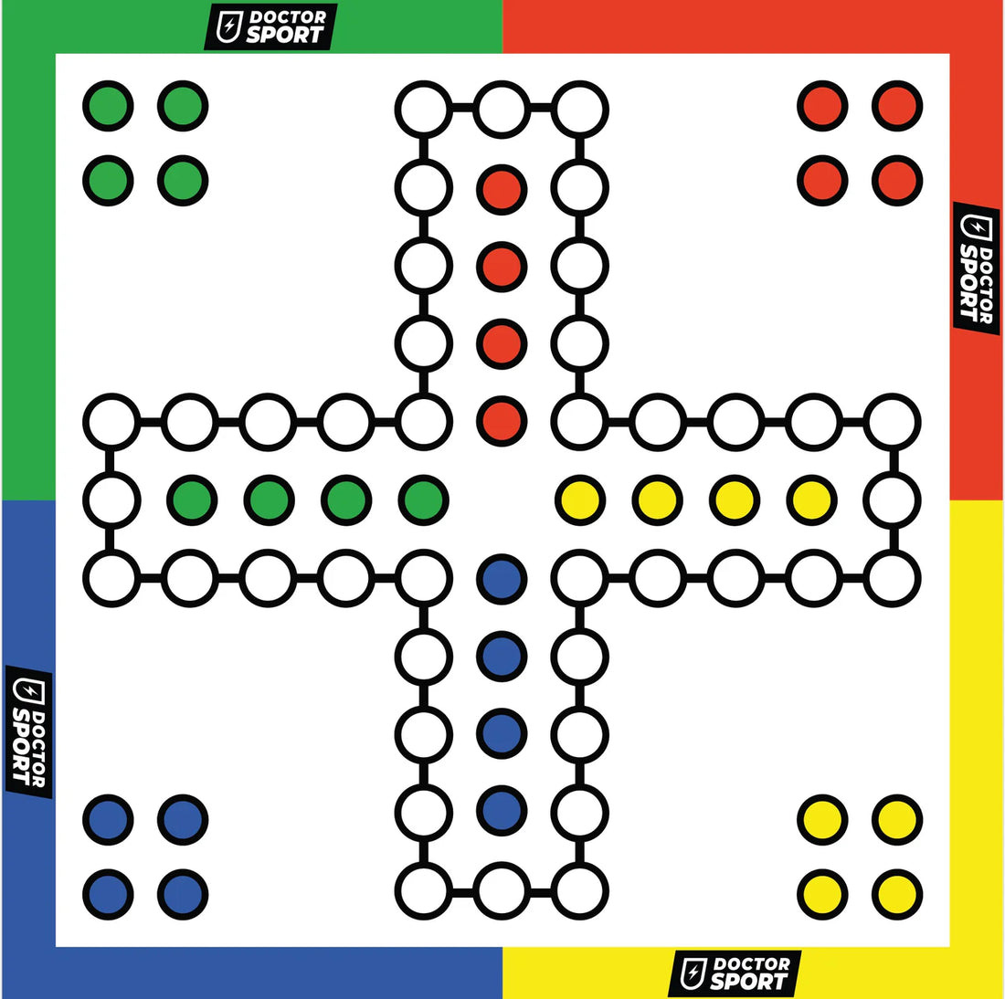 Mens-Erger-Je-Niet XXL 4 spelers- speelveld van 100x100 cm tot 500x500 cm - met dobbelstenen en pionnen!