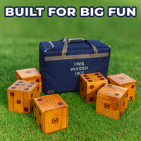 Ubergames Houten Dobbelstenen – 6 stuks – 9 cm / 15 cm / 21 cm – Eco Hout + Luxe Draagtas