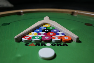 Carrooka Classic Green Rotating Board Game with 15 Snooker Counters, 1 Striker, Rule Book, 1 Powder Sample Size- Dia 81 cms Ht 9 cms