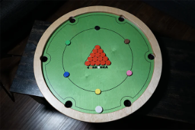 Carrooka Classic Green Rotating Board Game with 15 Snooker Counters, 1 Striker, Rule Book, 1 Powder Sample Size- Dia 81 cms Ht 9 cms