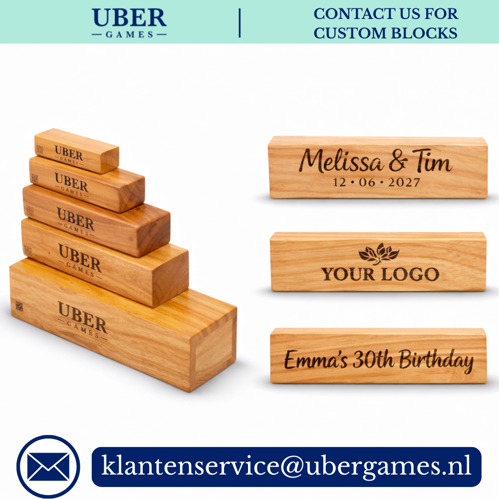 100% Unieke Hardhout-spel Stapeltorens - 120+ tot 260+ cm - Blokkenspel - Gelakt - ECO-Made in India Topkwaliteit - Designed in England - In Stevige Tas