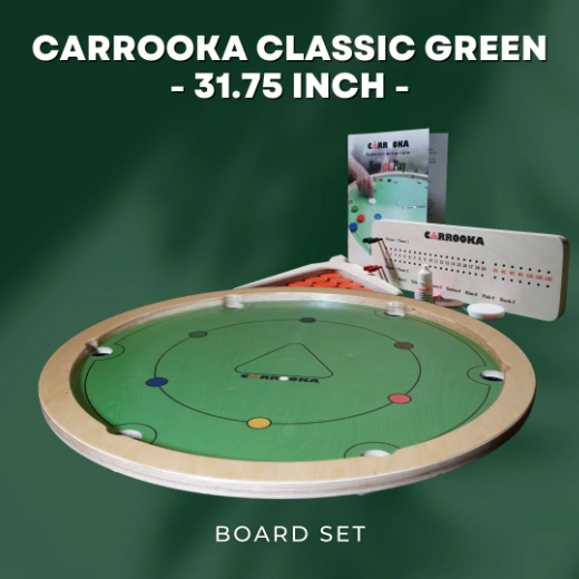 Carrooka Classic Green Rotating Board Game with 15 Snooker Counters, 1 Striker, Rule Book, 1 Powder Sample Size- Dia 81 cms Ht 9 cms
