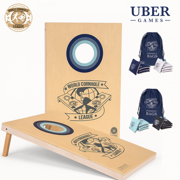World Cornhole League – 90 x 60 cm Double Board Set - 100% Hout - 16 super Bean Bags - Profi