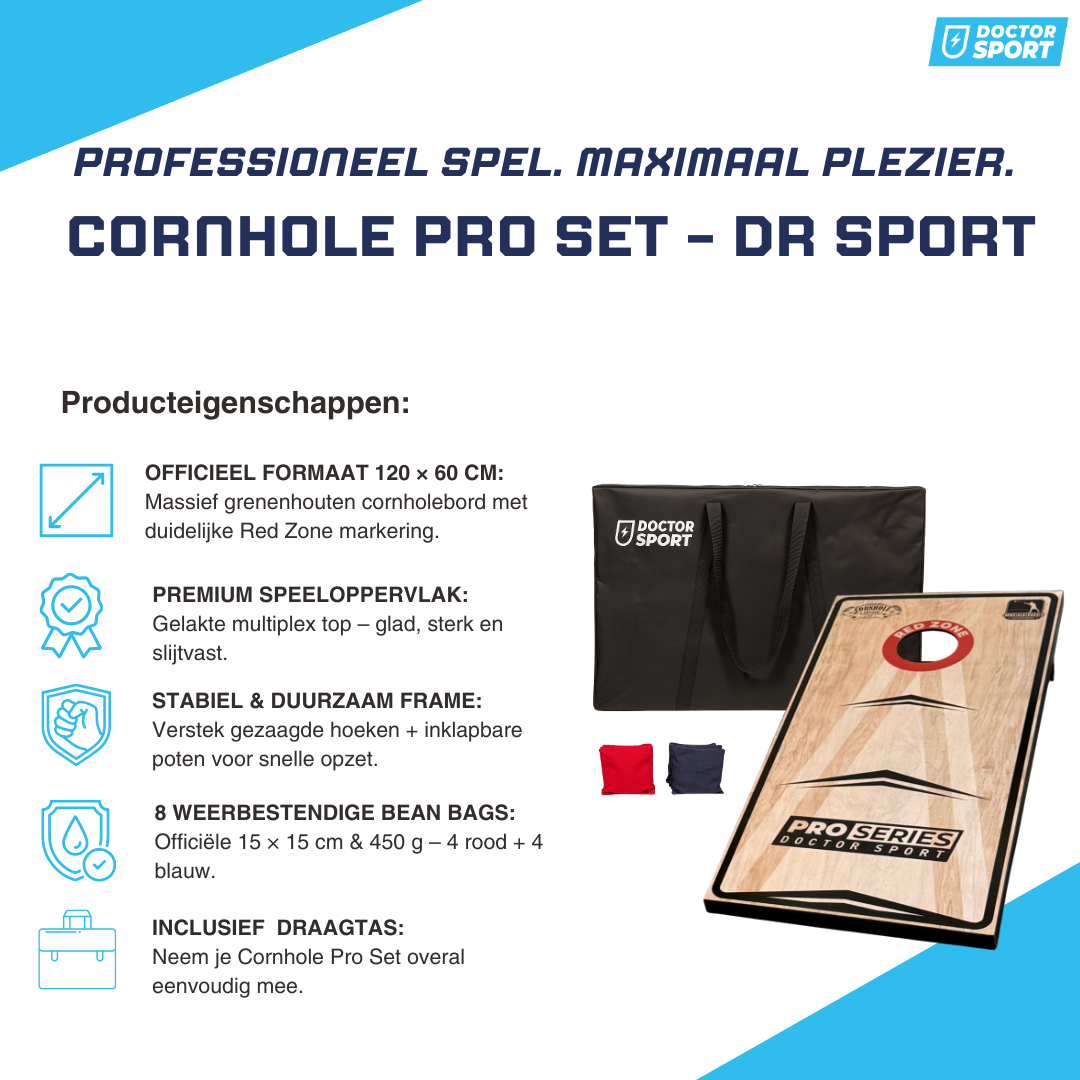 Dr Sport - Cornhole Pro Series - 120 x 60cm Set met 8 Bean Bags en Draagtas