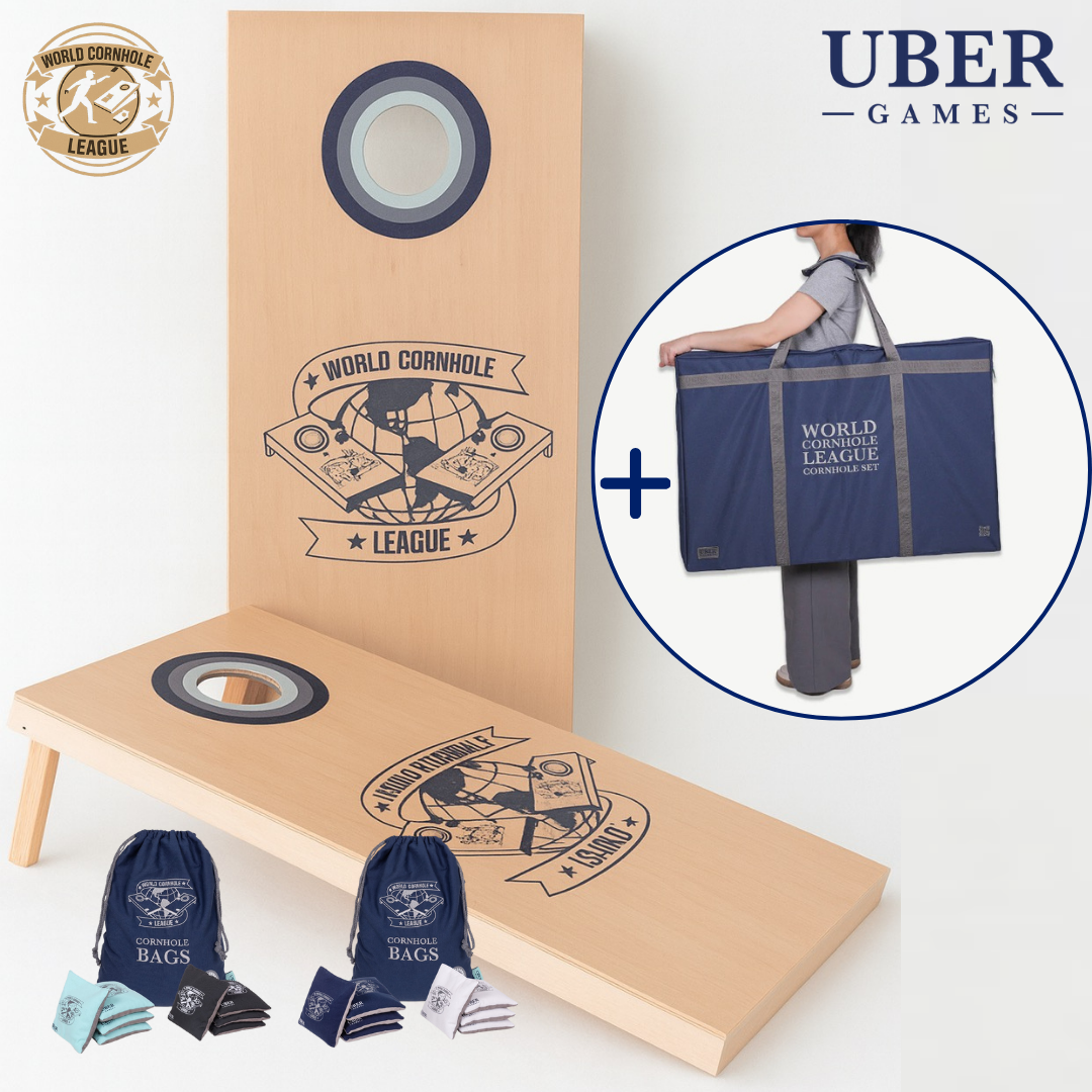 World Cornhole League – 120 x 60 cm Double Board Set - 100% Hout - 16 super Bean Bags - Profi