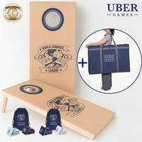 World Cornhole League – 120 x 60 cm Double Board Set - 100% Hout - 16 super Bean Bags - Profi