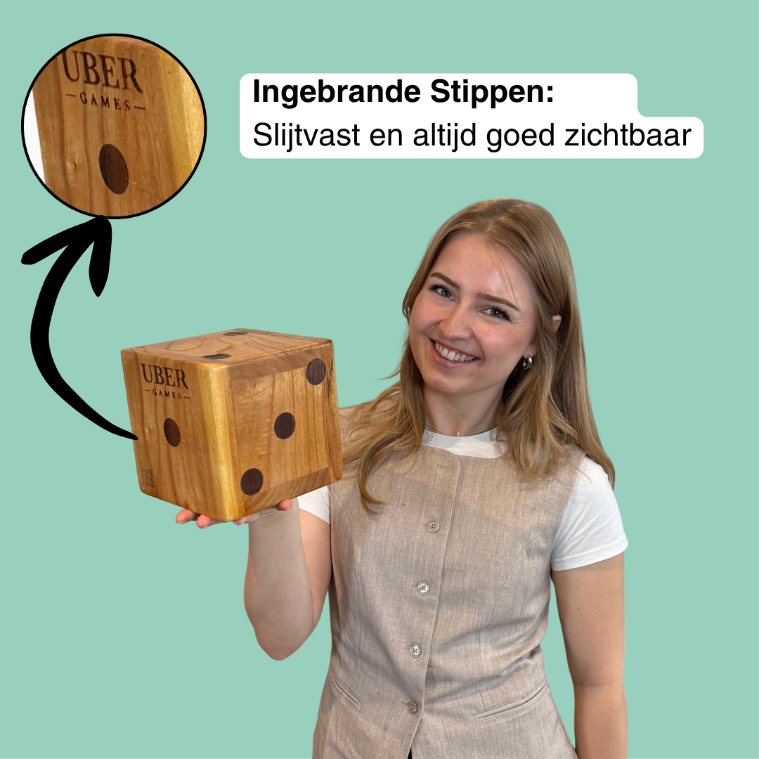 Ubergames Houten Dobbelstenen – 6 stuks – 9 cm / 15 cm / 21 cm – Eco Hout + Luxe Draagtas