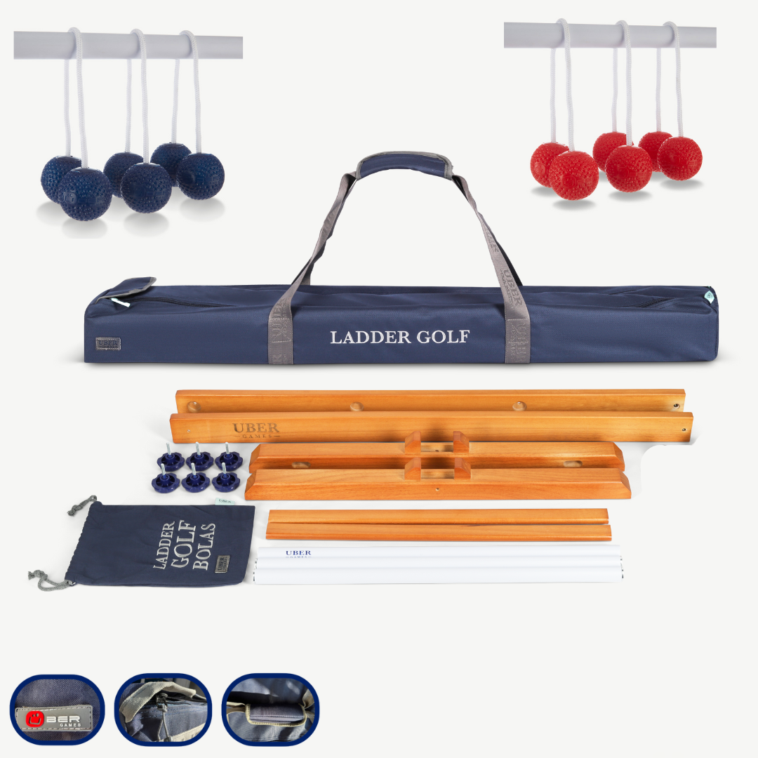 Prof. Laddergolf Spinladder Set - Marine blauw / Rood - SOFT Golf Bolas - in luxe tas