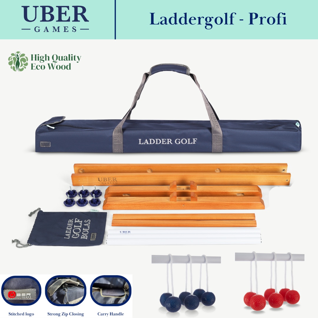 Prof. Laddergolf Spinladder Set - Marine blauw / Rood - SOFT Golf Bolas - in luxe tas