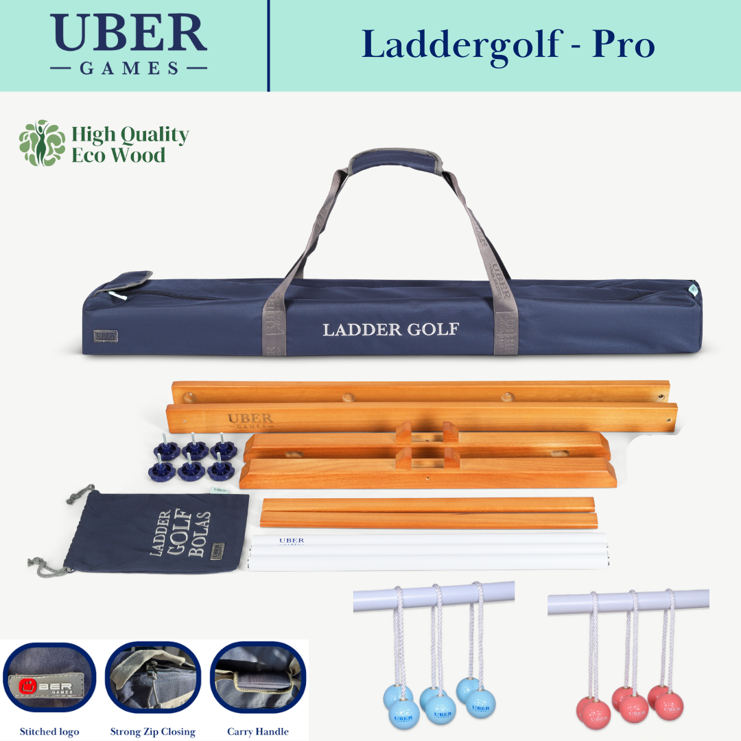 Prof. Laddergolf Spinladder Set - Sky Blue / Coral Red - Echte Golf Bolas - in luxe tas