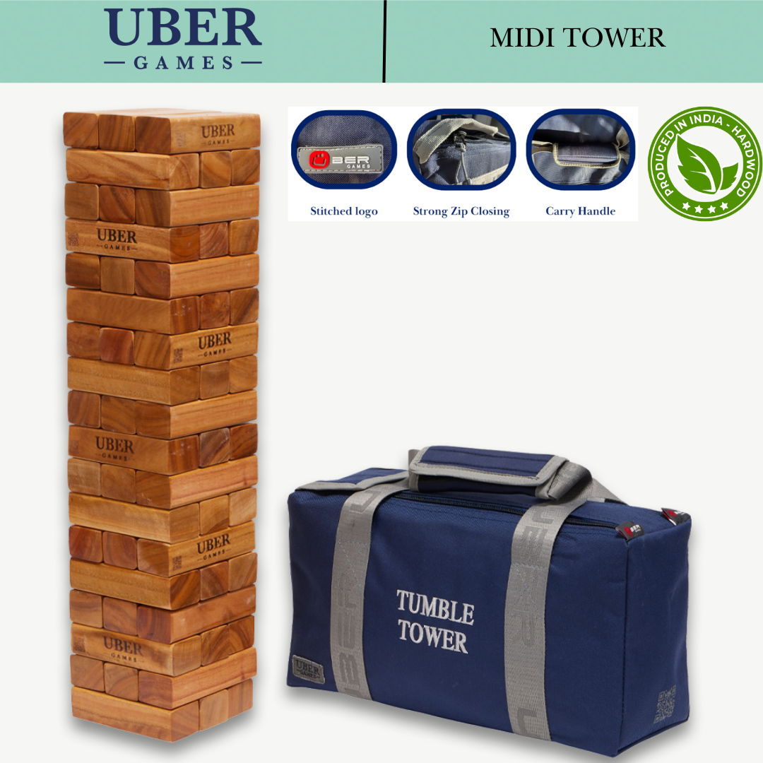 Hardhouten Stapeltoren - Midi - 5 KG - tot 90+ cm hoog - Gelakt ECO hout - Made in India - In Luxe Draagtas