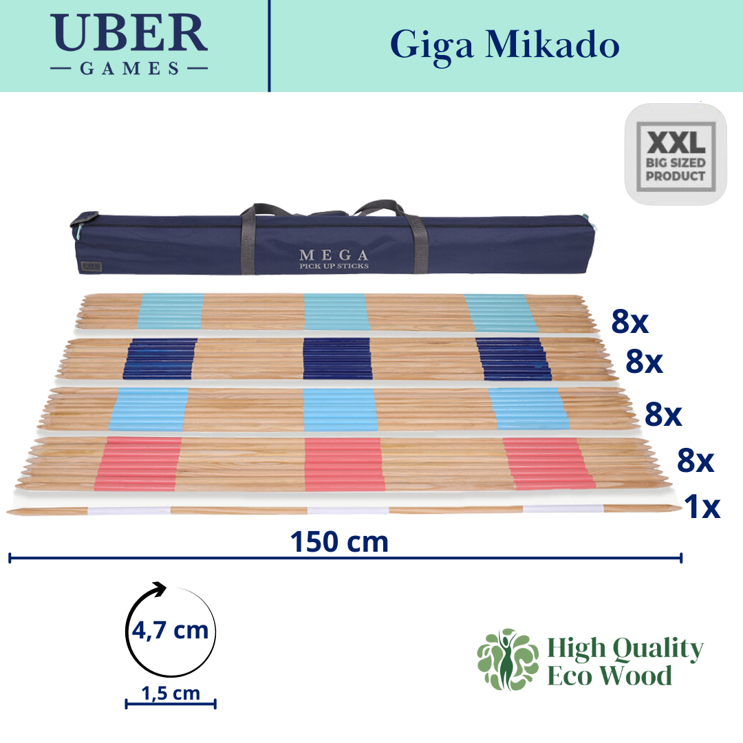 XXL Mega Mikado - 150 cm Pick Up Sticks - FSC-Pijnhout - In Luxe Tas