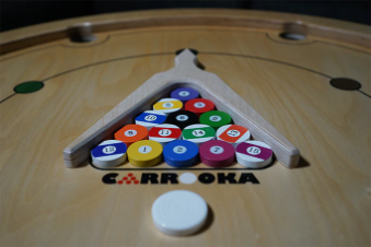 Carrooka Natural Rotating Board Game with 15 Snooker Counters, 1 Striker, Rule Boo