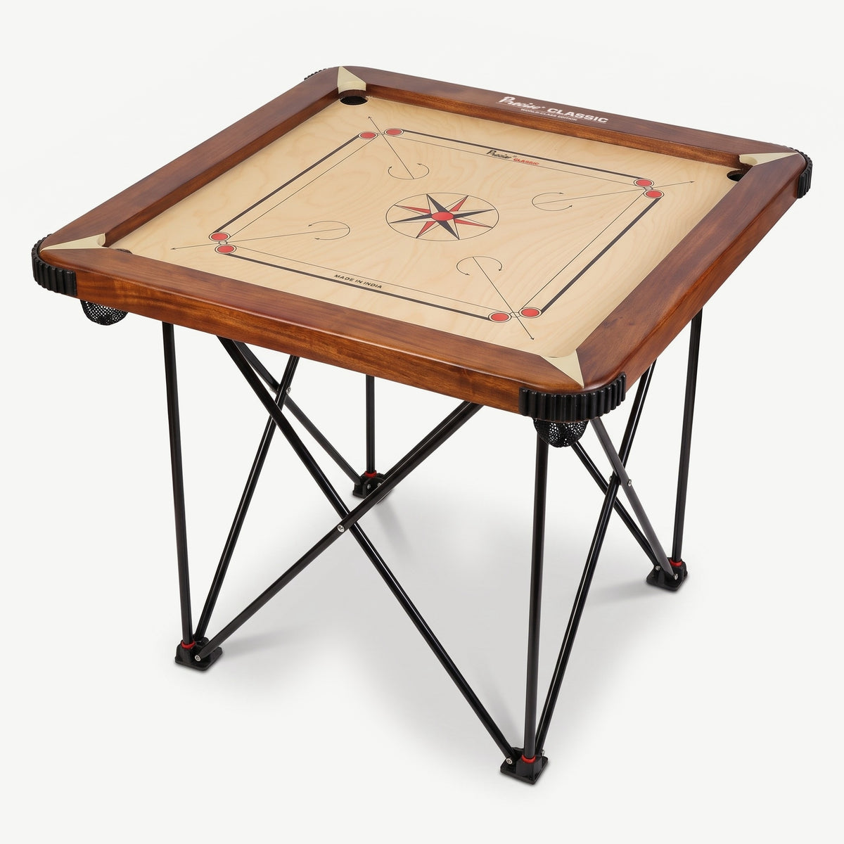 Precise Carrom Champion 24mm World-Class Edition op de klapbare metalen carromtafel