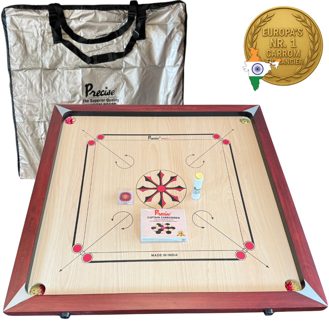 Precise Carrom Bord - Original 6 kg. 9mm Profi -  Nr.1 Carrom Manufacturer - Incl. draagtas