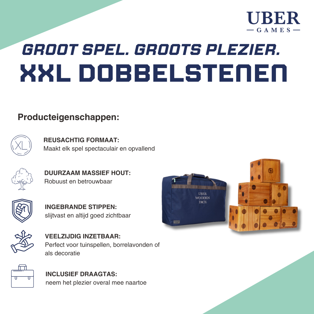 Uber Houten Dobbelstenen - 6 stuks - 21x21x21 cm India hout