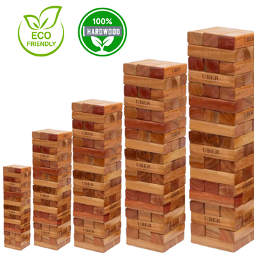 100% Hardhouten Stapeltorens - 120+ tot 260+ cm - Blokkenspel - Gelakt - ECO-Made in India Topkwaliteit - Designed in England - In Stevige Tas