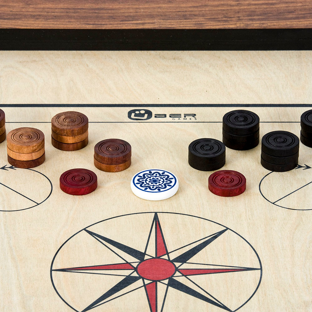 Carrom Coin Set - Compleet - 1 Striker - 24 Stenen - 30 g poeder - 1 opbergtas