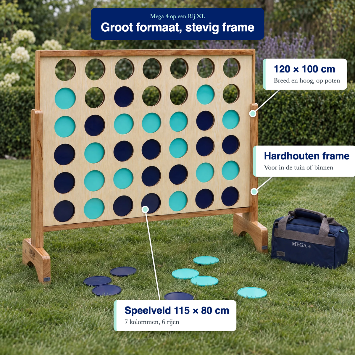 Mega 4 op een Rij XL Hardhout 120x100 cm