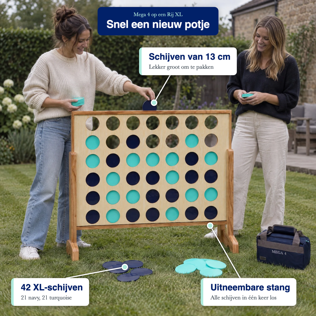 Mega 4 op een Rij XL Hardhout 120x100 cm