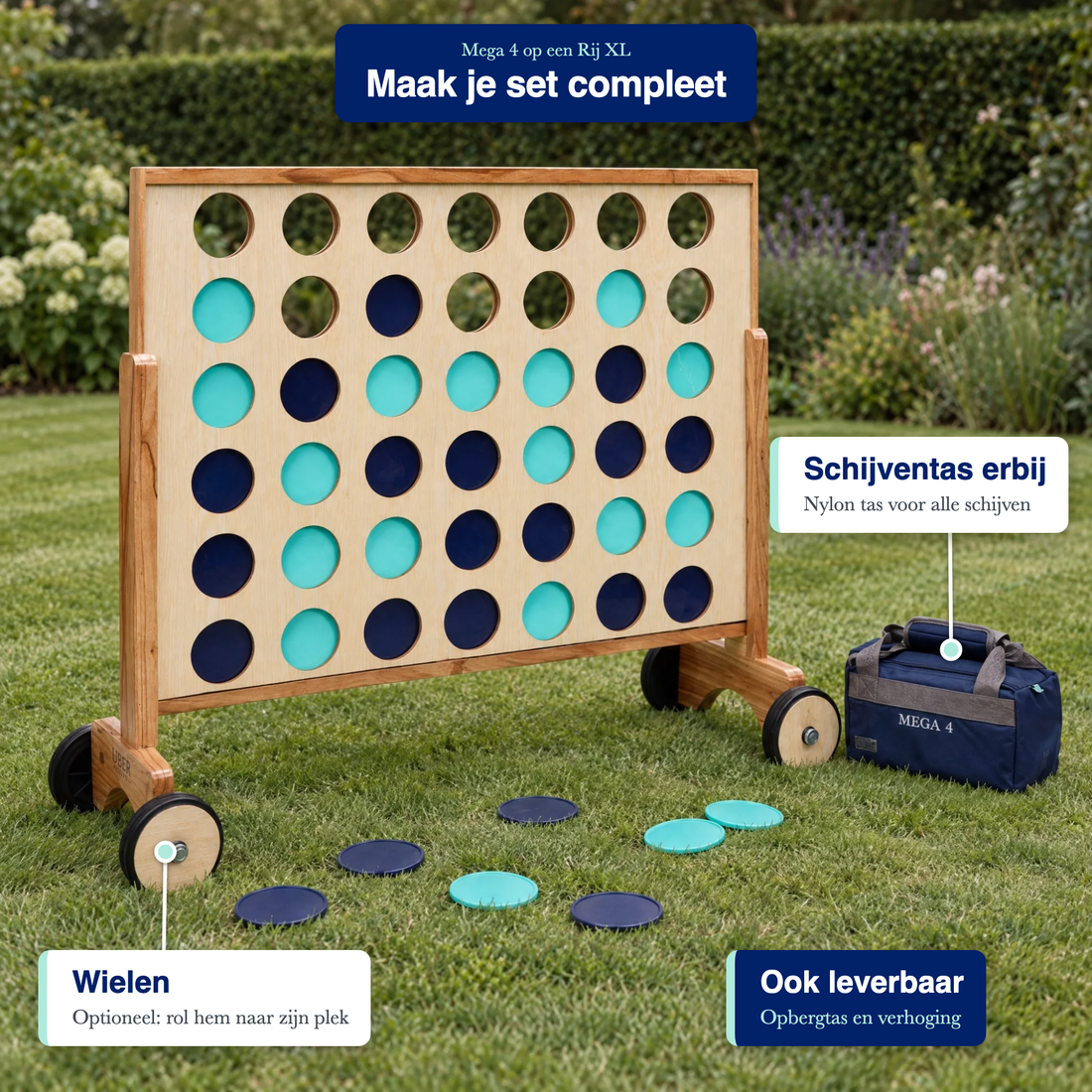 Mega 4 op een Rij XL Hardhout 120x100 cm