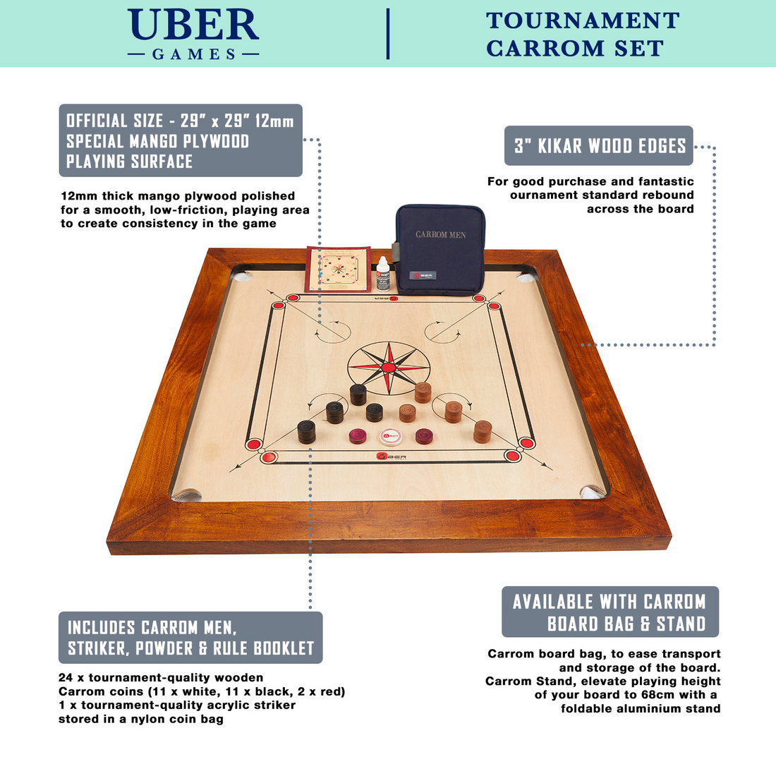 Tournament Carrom Set - 16 KG - ECO Hardhout - Carrom Board professional