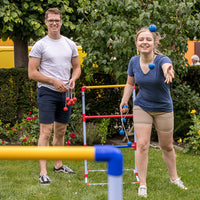 Dubbel ladder golfspel set blauw-rood echte GolfBolas in de tas