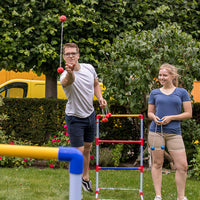 Dubbel ladder golfspel set blauw-rood echte GolfBolas in de tas