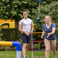 Dubbel ladder golfspel set blauw-rood echte GolfBolas in de tas