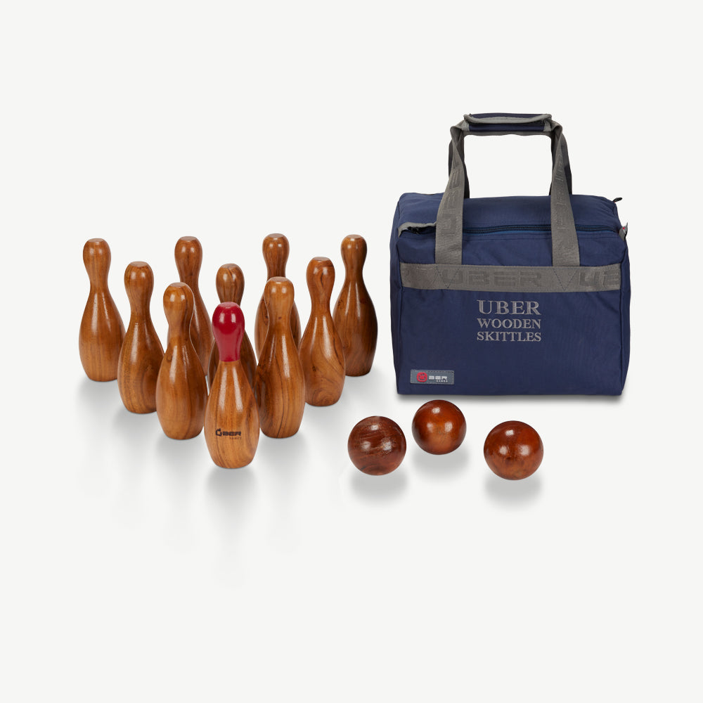 Uber Bowling Skittles Set - Eco Hardhout - in luxe draagtas